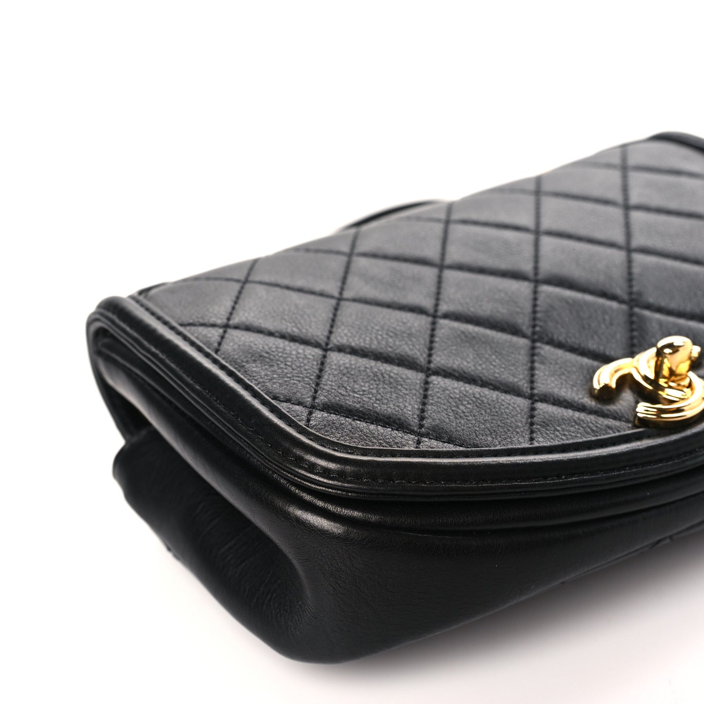 Calfskin Quilted Small Underline Flap Black