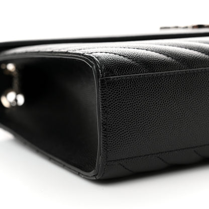 Saint Laurent Grain De Poudre Matelasse Chevron Large Monogram Satchel Black 9 of 10