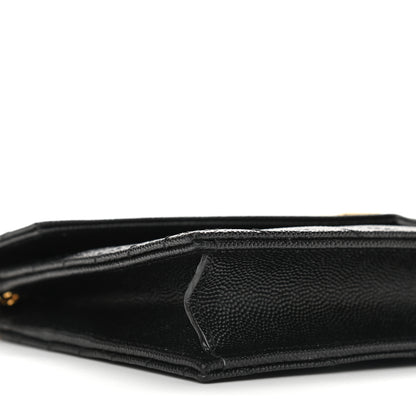 Saint Laurent Grain De Poudre Matelasse Chevron Monogram Envelope Chain Wallet Black 8 of 9
