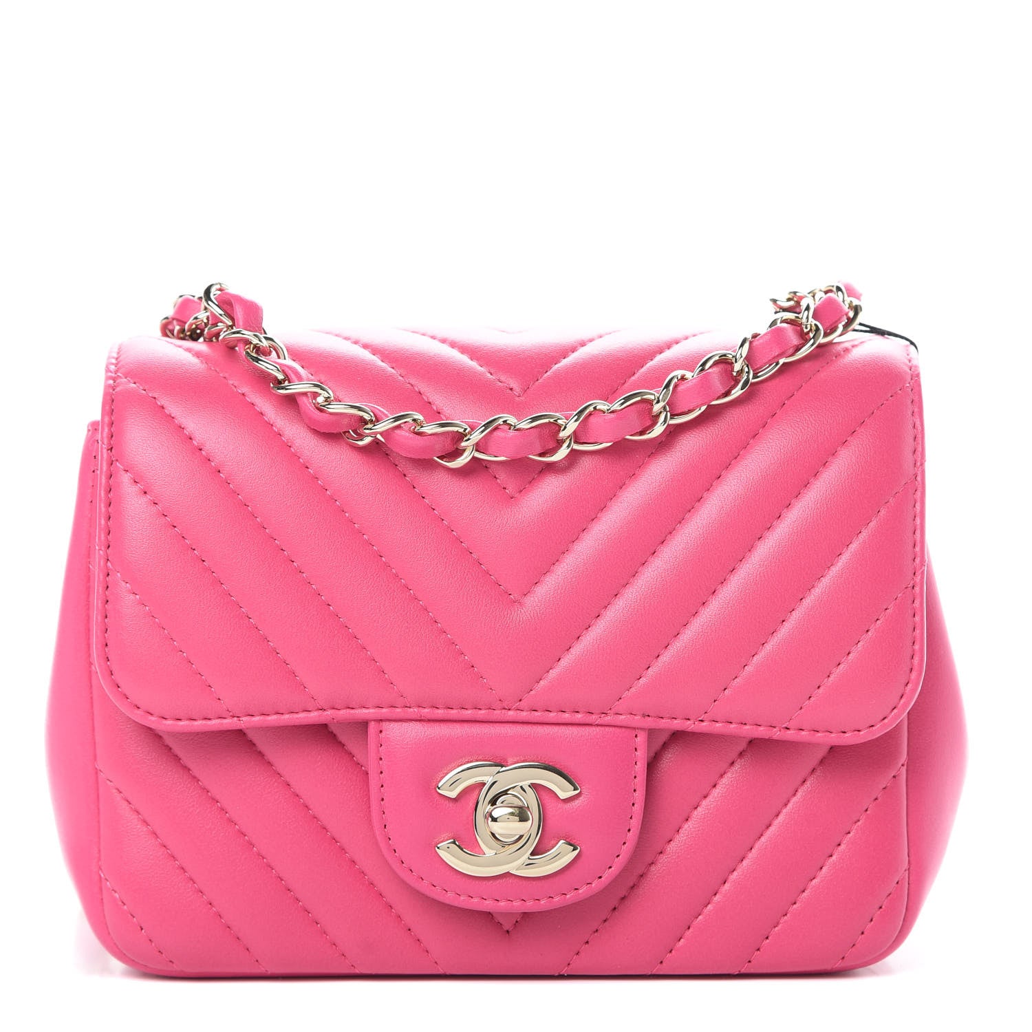 Chanel Lambskin Chevron Quilted Mini Square Flap Fuchsia 1 of 11