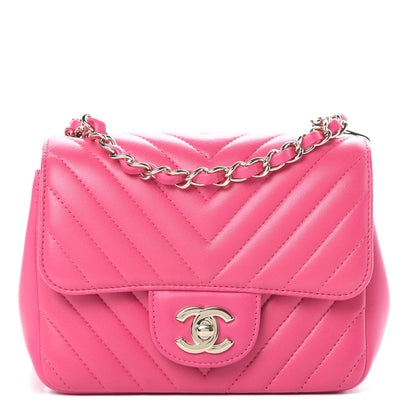 Chanel Lambskin Chevron Quilted Mini Square Flap Fuchsia 1 of 11