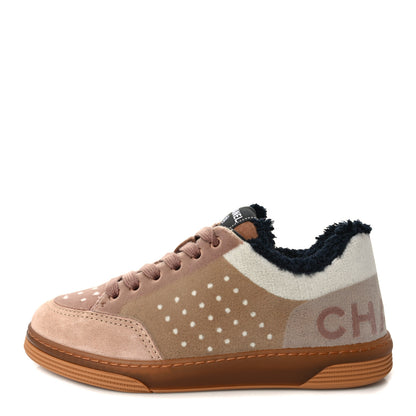 Chanel Fabric Suede Calfskin Logo Sneakers 36 Light Beige 1 of 9