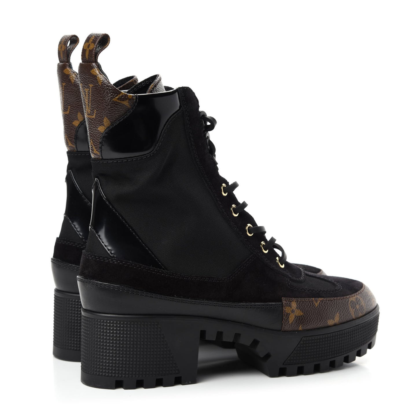 Suede Calfskin Monogram Laureate Platform Desert Boots 37 Black