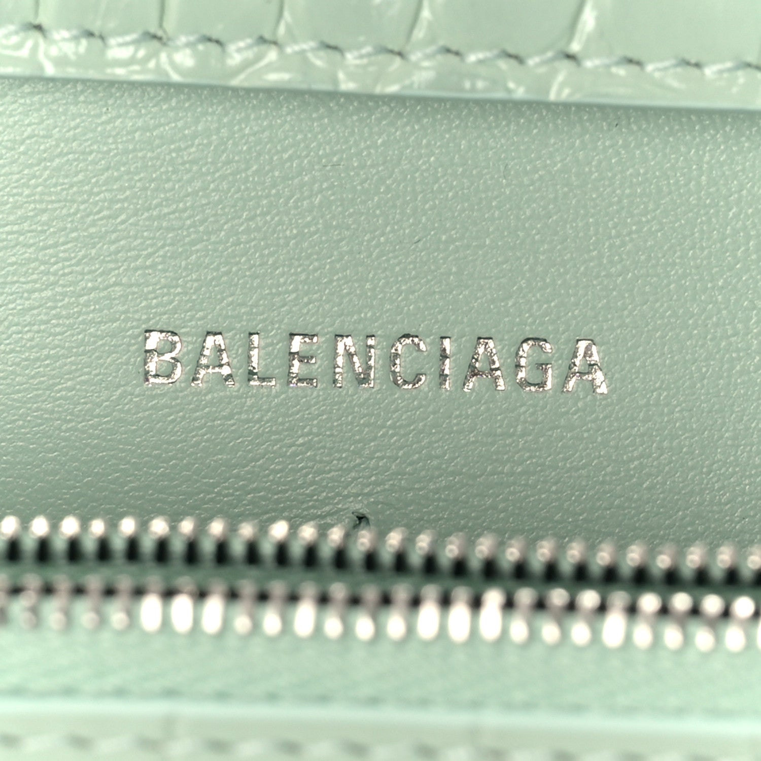 Balenciaga Shiny Calfskin Crocodile Embossed Hourglass Chain Bag Light Green 5 of 7