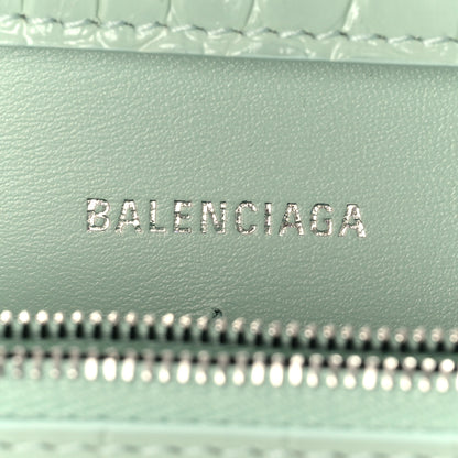 Balenciaga Shiny Calfskin Crocodile Embossed Hourglass Chain Bag Light Green 5 of 7