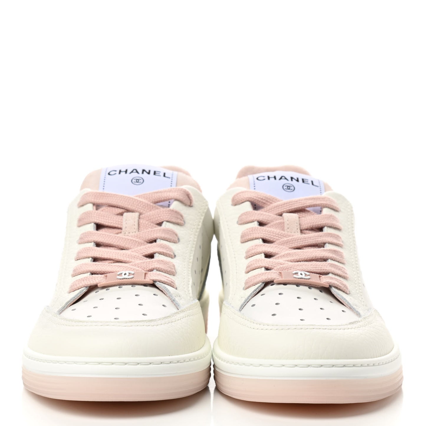 Grained Calfskin Fabric Womens Logo Sneakers 40 White Light Pink