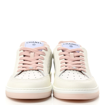 Chanel Grained Calfskin Fabric Womens Logo Sneakers 40 White Light Pink 2 of 8