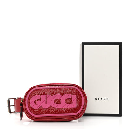 Gucci Patent Rubber Game Patch Logo Belt Bag 95 38 Hibiscus Red 11 of 11