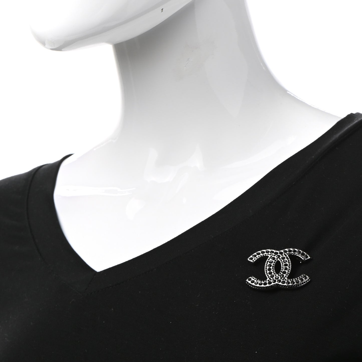 Metal Crystal CC Brooch Silver Black