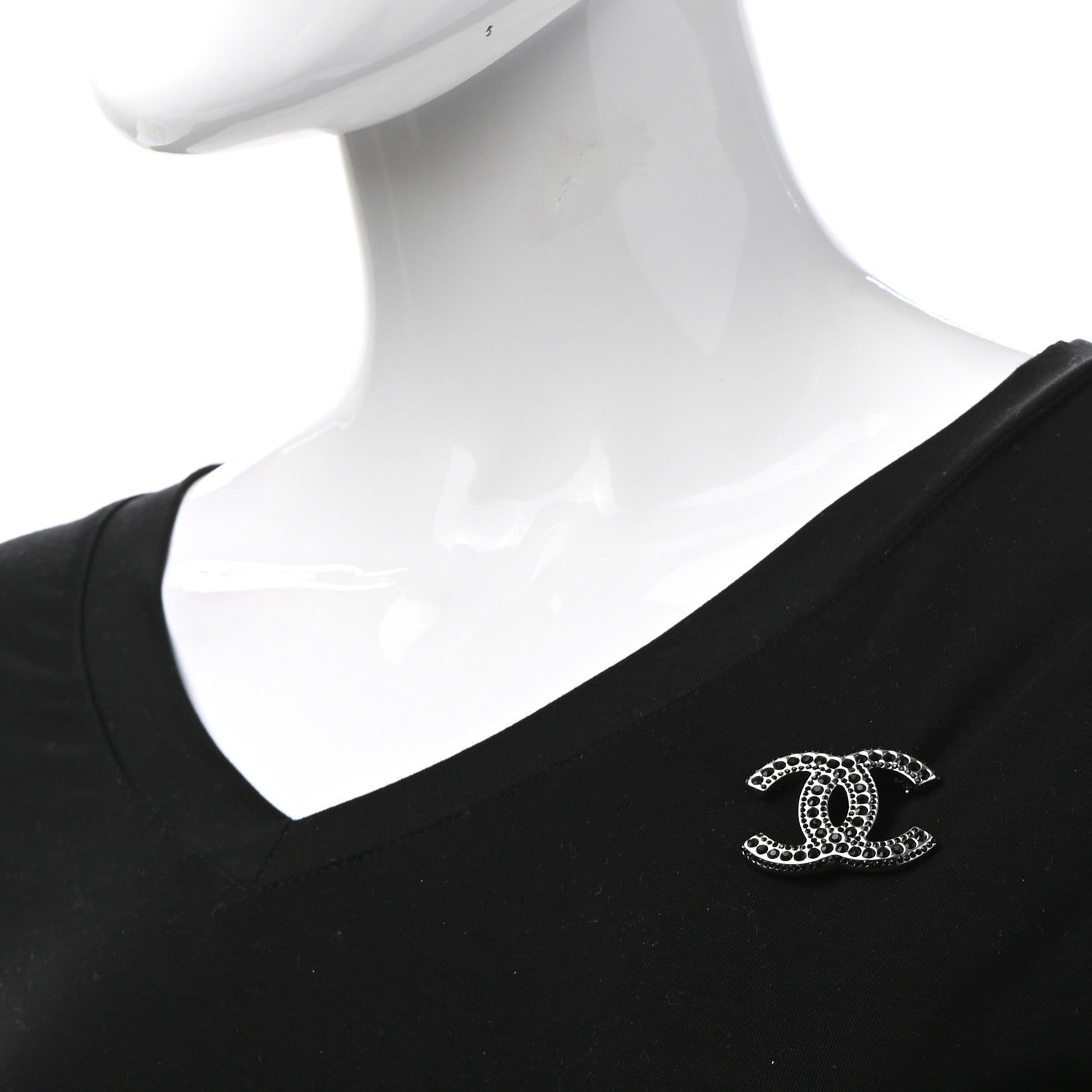 Chanel Metal Crystal CC Brooch Silver Black 2 of 4