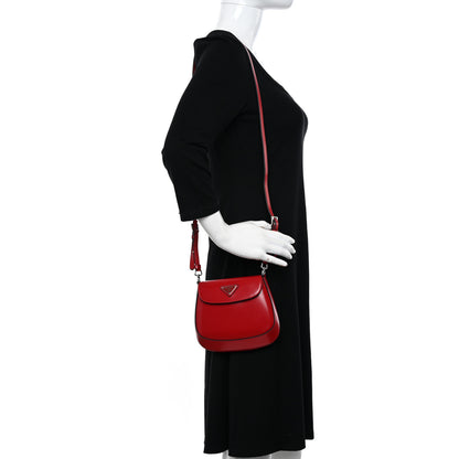 Prada Spazzolato Mini Cleo Flap Adjustable Strap Shoulder Bag Scarlatto Black 2 of 11