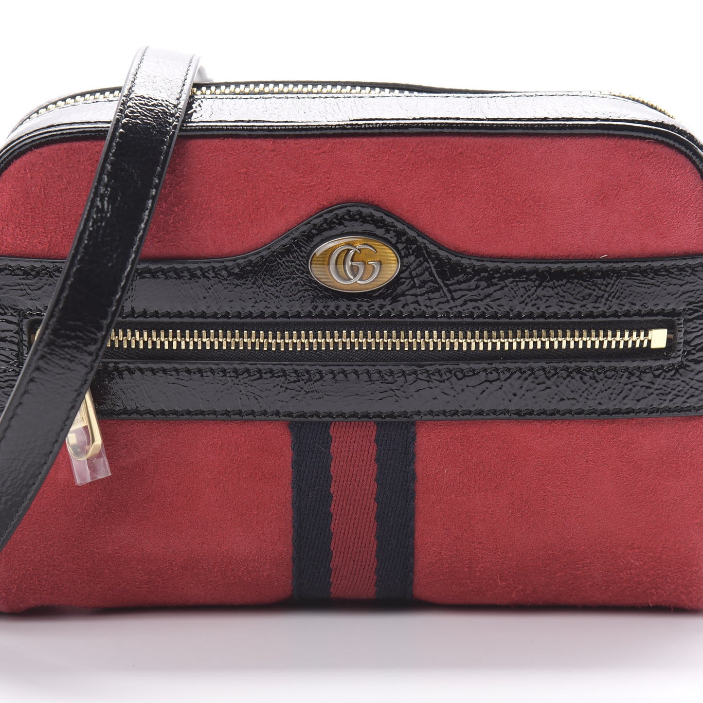 Suede Patent Web Mini Ophidia Shoulder Bag Red