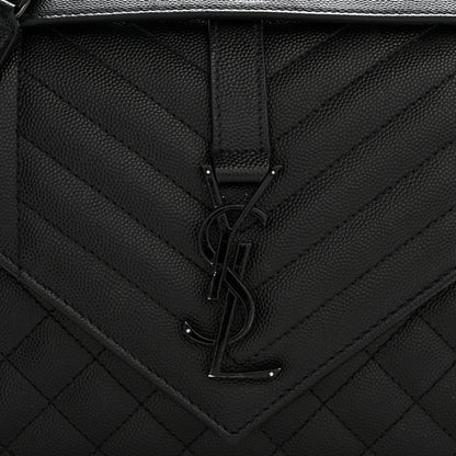 Saint Laurent Grain De Poudre Textured Mixed Matelasse Triquilt Medium Monogram Monochrome Satchel Black 11 of 13