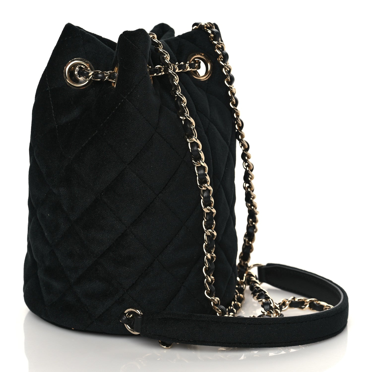 Chanel Velvet Quilted Pearl Crush Drawstring Bag Black 4 of 11