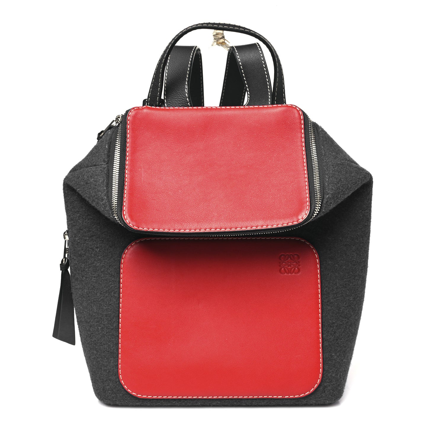 Wool Sheepskin Goya Grid Backpack Red Blue