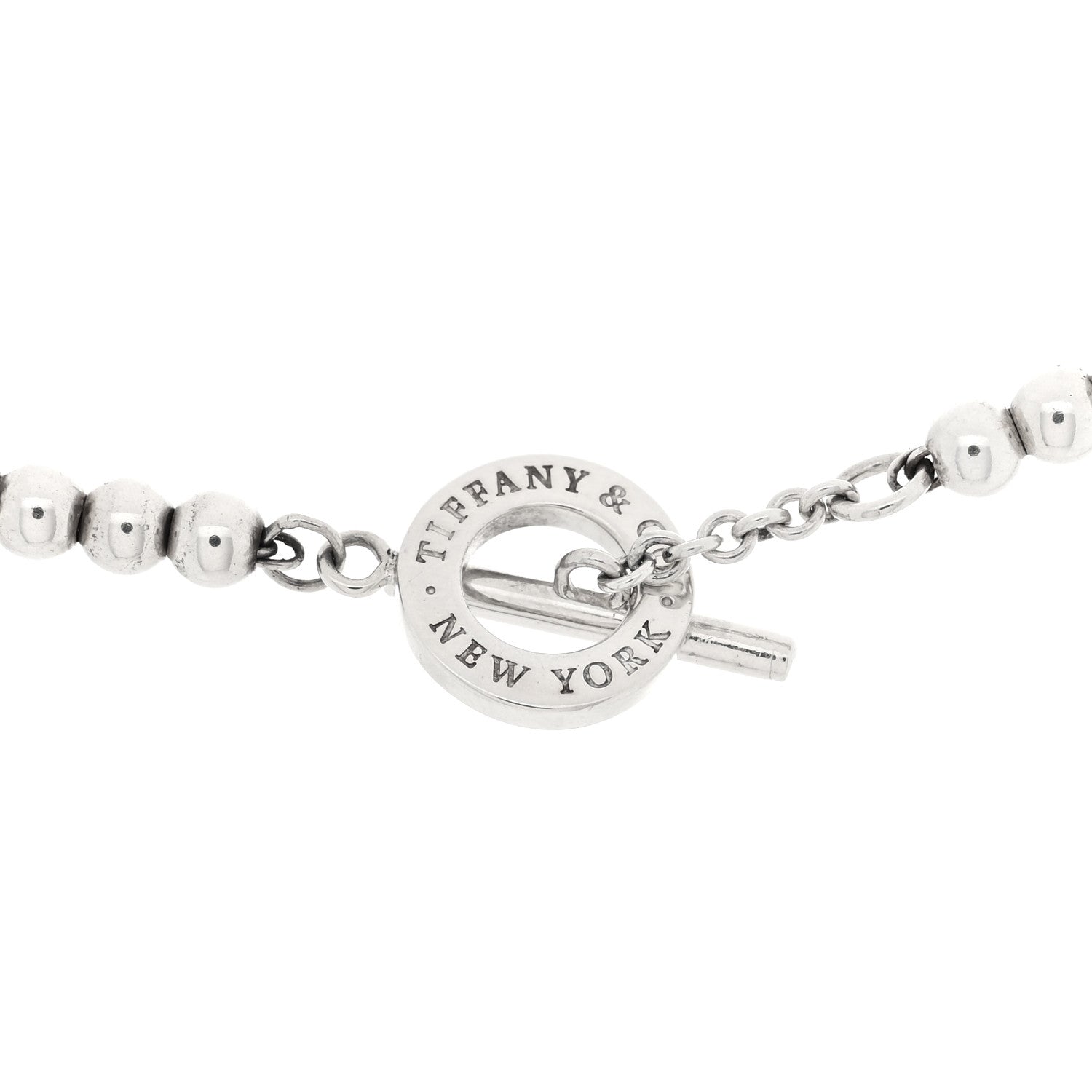Tiffany Sterling Silver 4mm Beads Toggle Necklace 4 of 5