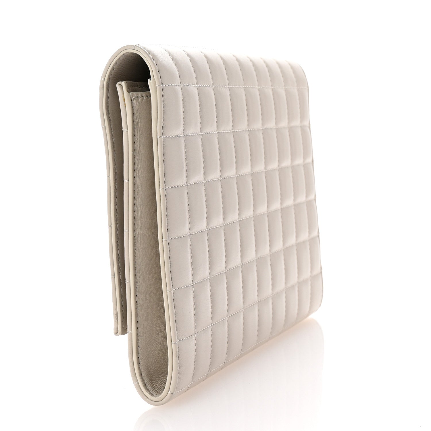Saint Laurent Lambskin Carre Quilted Cassandre Pouch Clutch Crema Soft 3 of 8