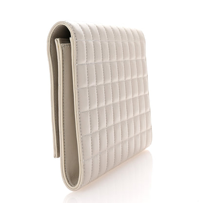 Saint Laurent Lambskin Carre Quilted Cassandre Pouch Clutch Crema Soft 3 of 8
