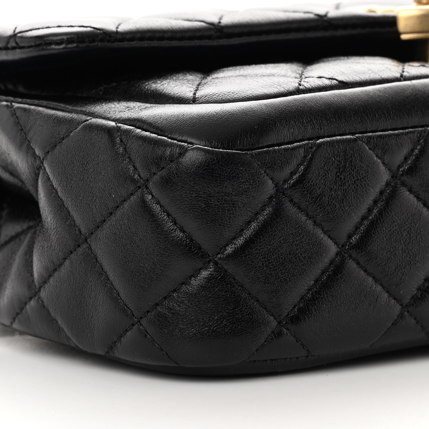 Chanel Shiny Lambskin Quilted Small Daily Friend Flap Black 9 of 13