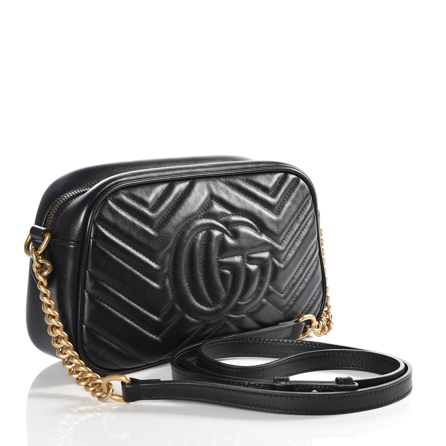 Calfskin Matelasse Small GG Marmont Chain Shoulder Bag Black