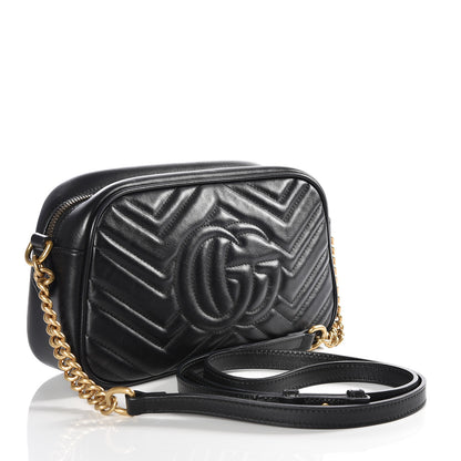 Gucci Calfskin Matelasse Small GG Marmont Chain Shoulder Bag Black 2 of 9