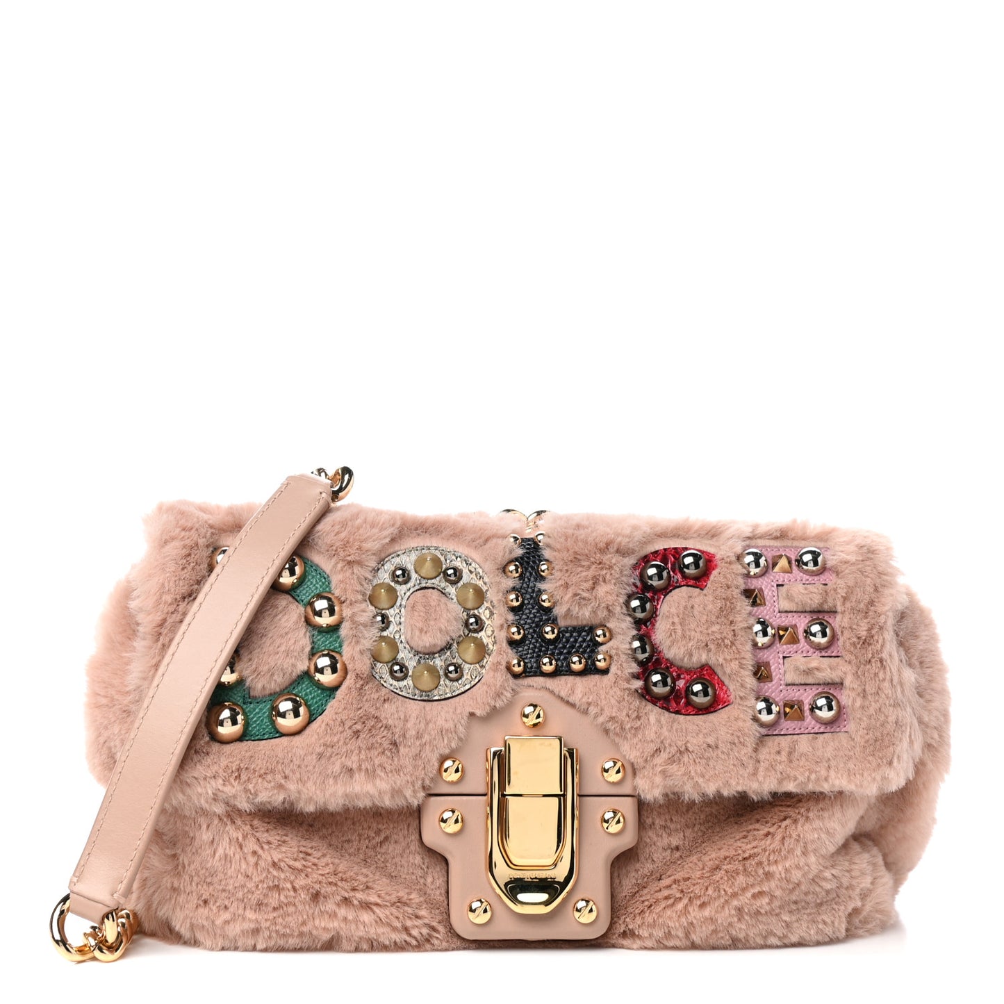 Faux Fur Watersnake Embellished Lucia Shoulder Bag Pink