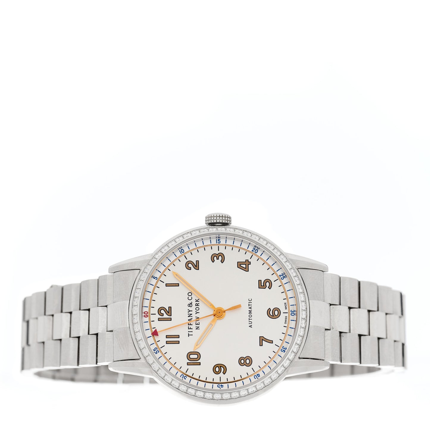 Stainless Steel Diamond Bezel 34mm CT60 3-Hand Automatic Watch White