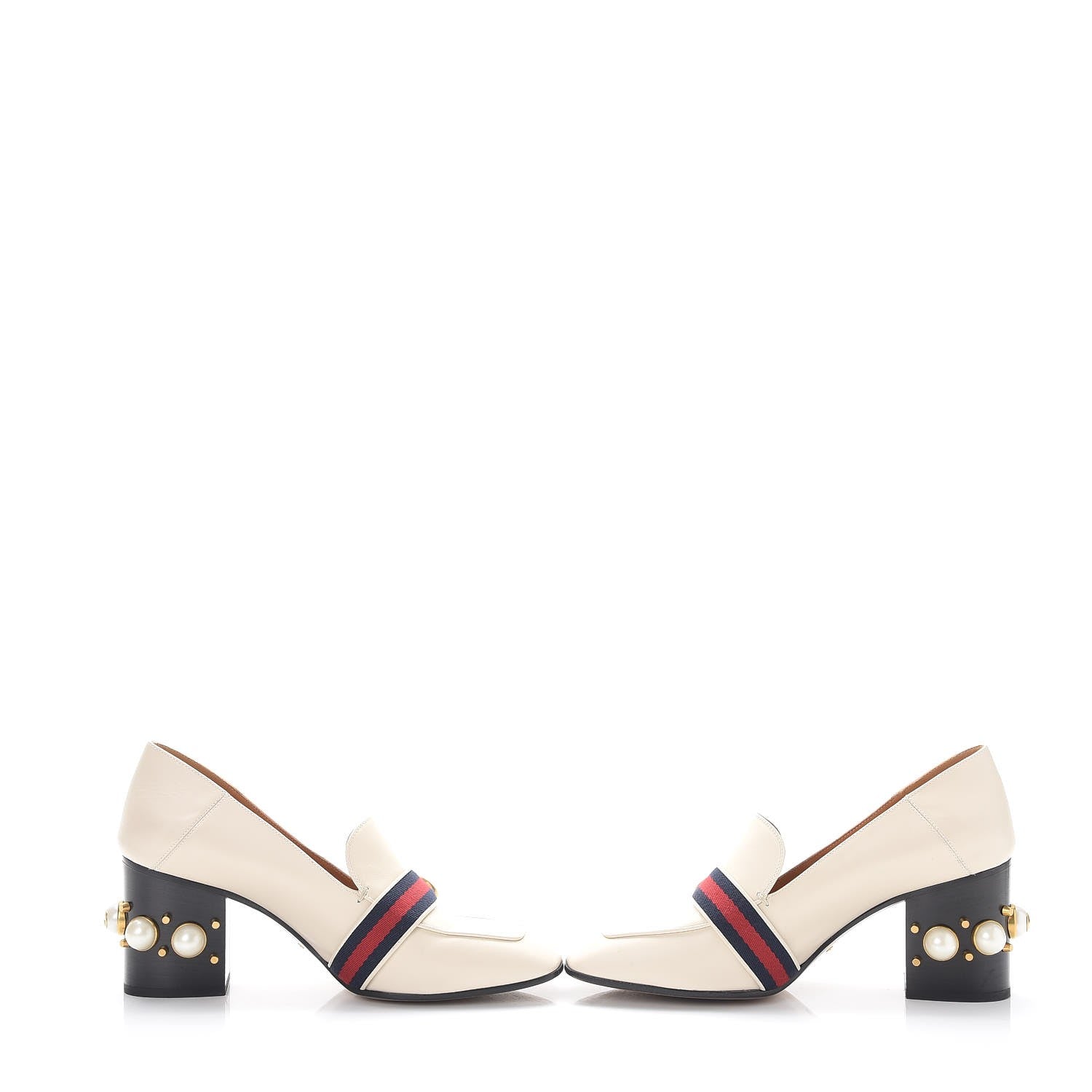 Gucci Calfskin Web Pearl Embellished Peyton Loafer Pumps 40 Ivory 6 of 12