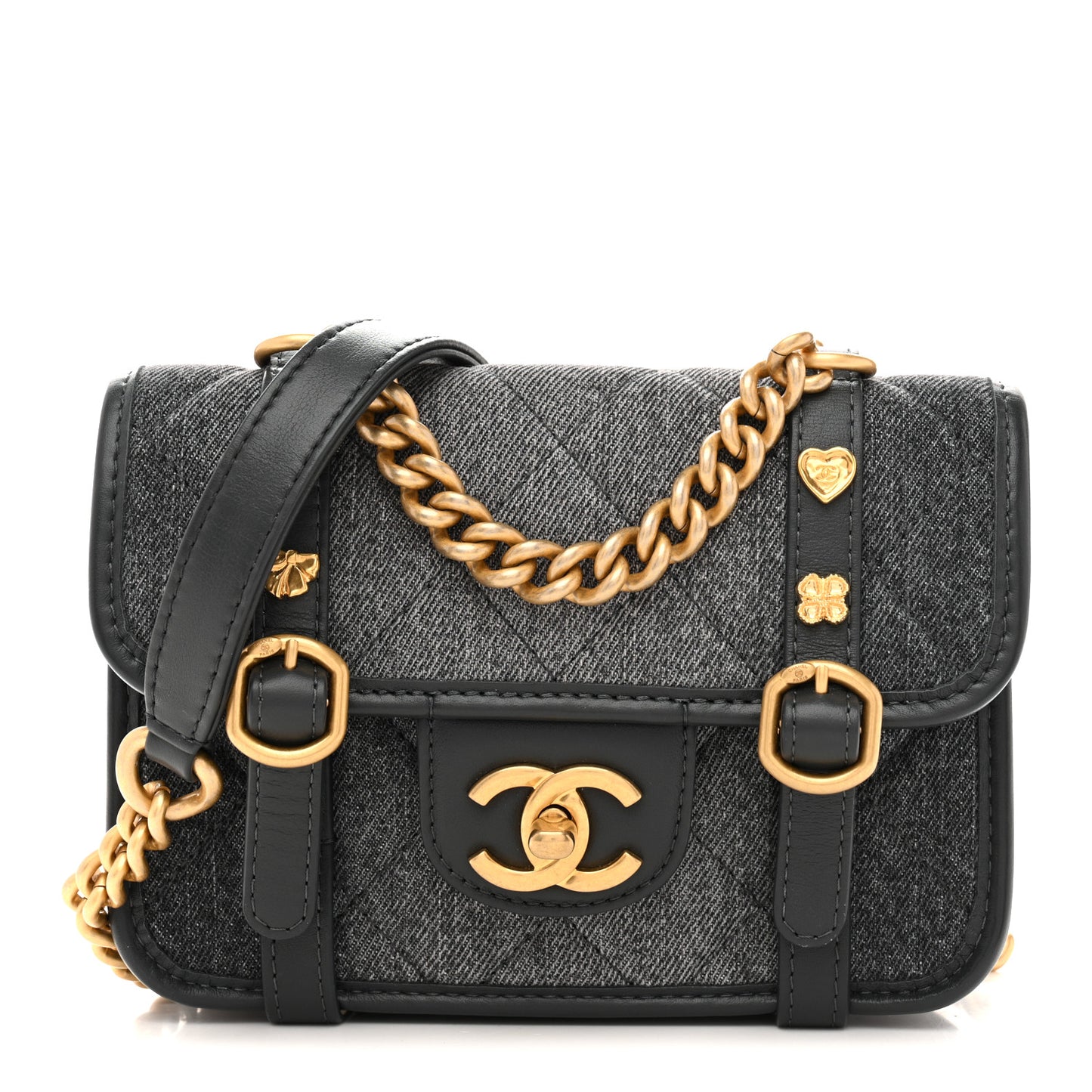 Denim Quilted Mini Flap Grey