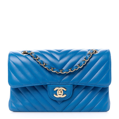 Chanel Lambskin Chevron Quilted Small Double Flap Blue 1 of 11