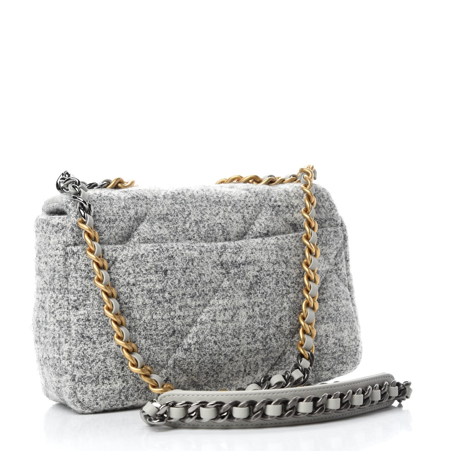 Tweed Quilted Medium Chanel 19 Flap Grey Ecru