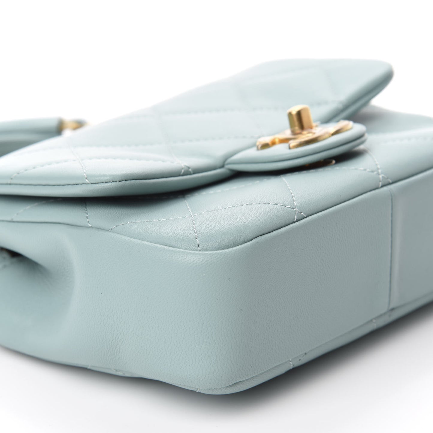 Lambskin Quilted Small Circular Handle Bag Blue