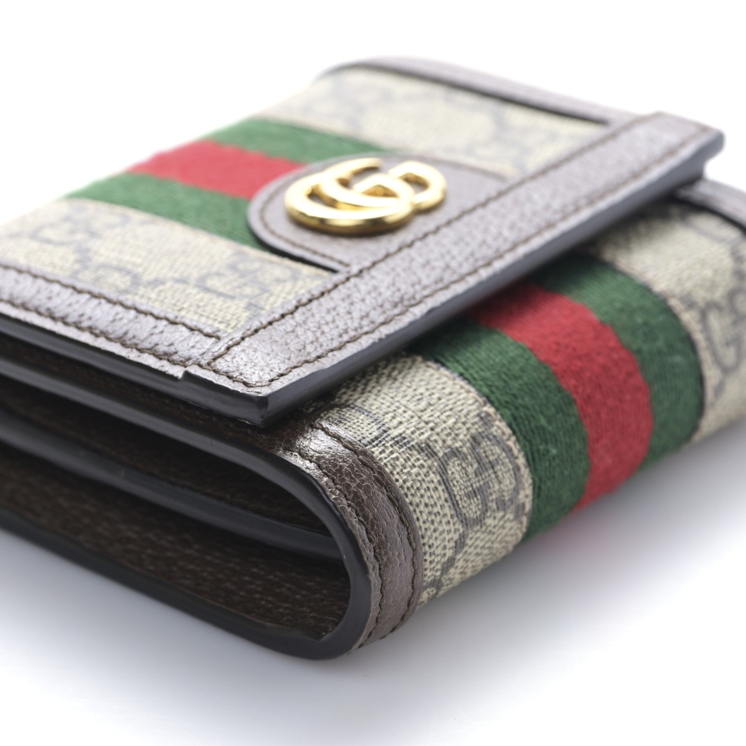 Gucci GG Supreme Monogram Textured Calfskin Web Ophidia Card Case Wallet Beige Ebony New Acero 7 of 9