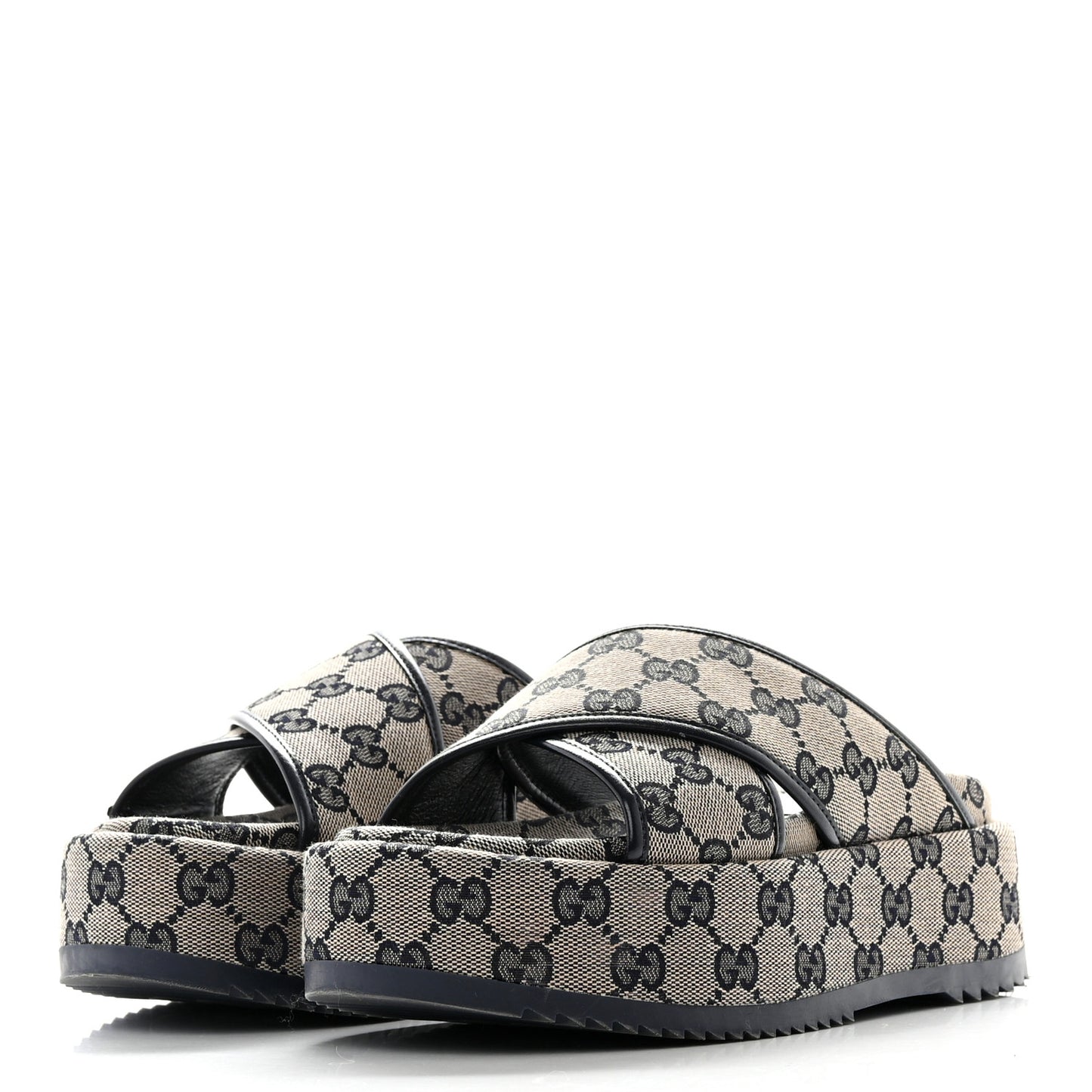 Monogram Criss Cross Platform Slide Sandals 34.5 Beige Blue