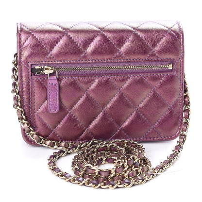 Chanel Iridescent Lambskin Quilted Mini Wallet On Chain WOC Purple 3 of 11