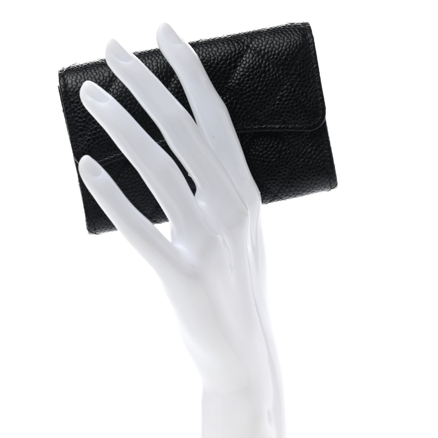 Caviar Quilted Flap Card Holder Wallet Black