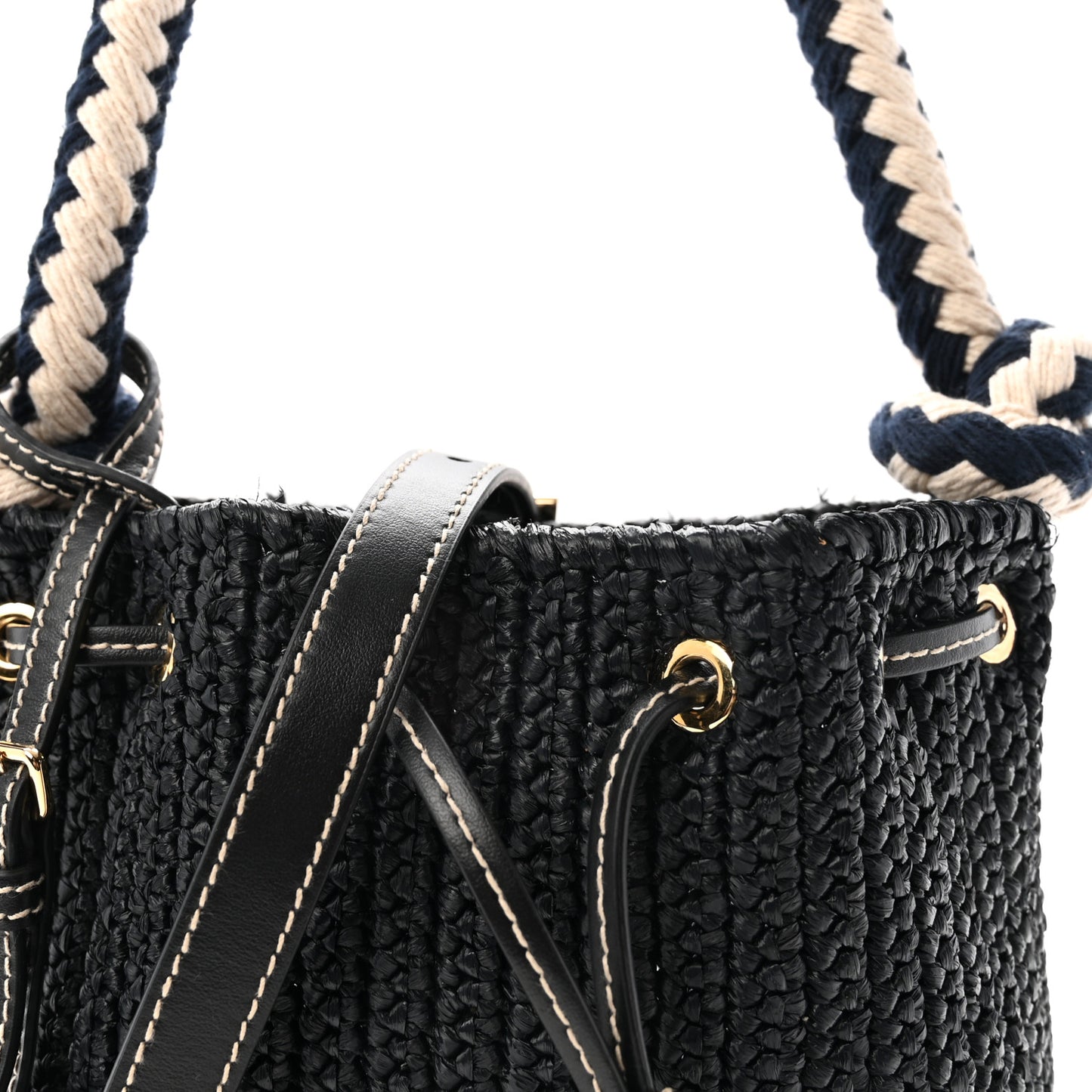 Yarn Raffia Effect Crochet Mini Bucket Bag Black
