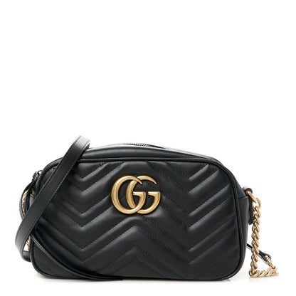 Gucci Calfskin Matelasse Small GG Marmont Chain Shoulder Bag Black 1 of 10