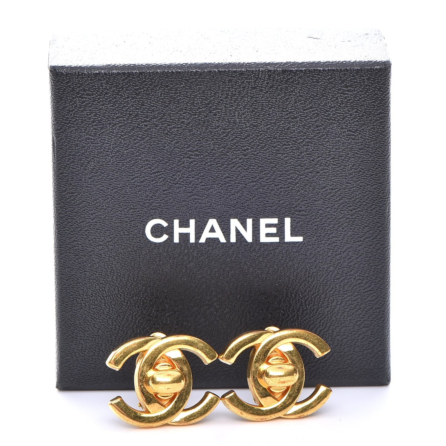 Metal CC Turnlock Clip On Earrings Gold