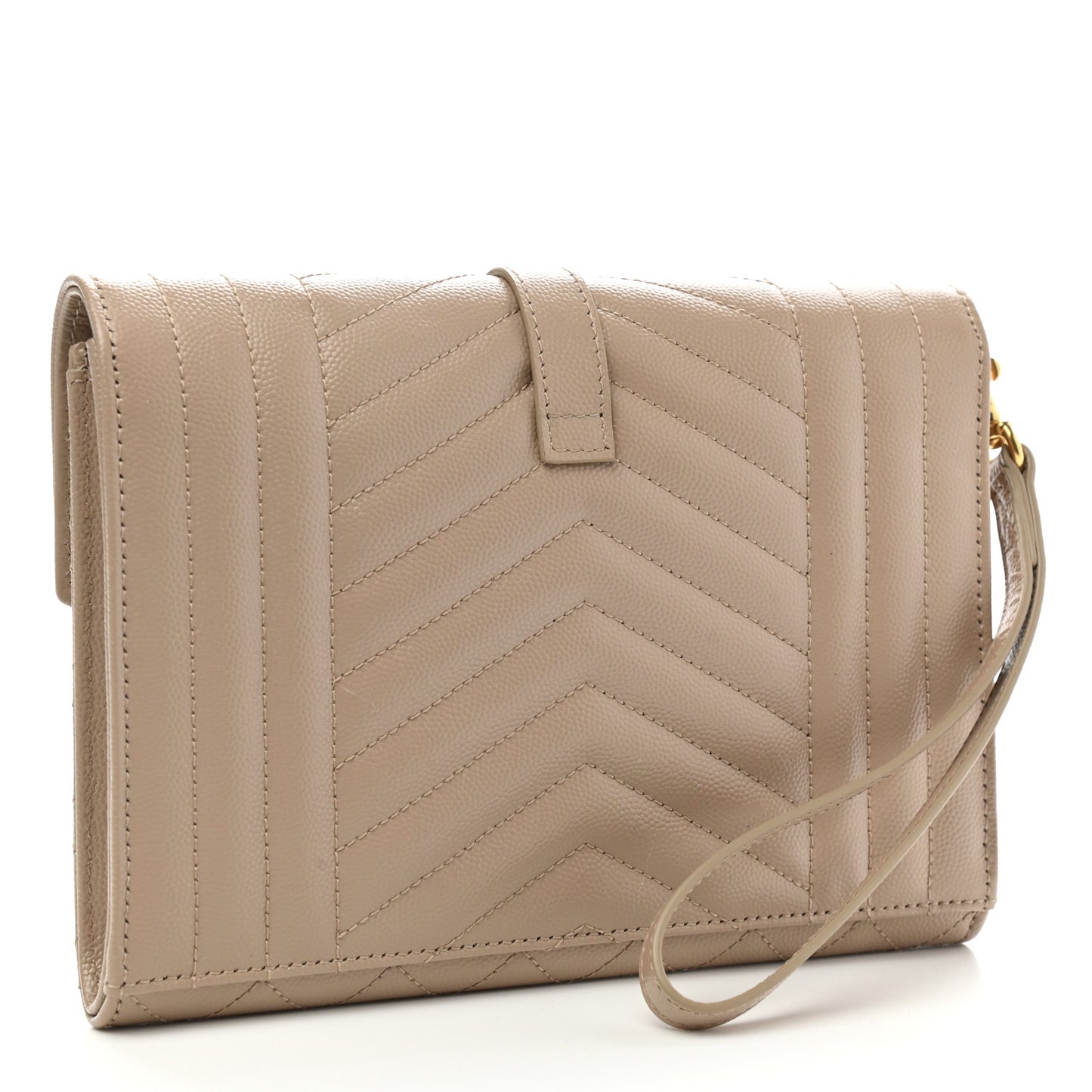 Grain De Poudre Textured Mixed Matelasse Triquilt Monogram Clutch Dark Beige