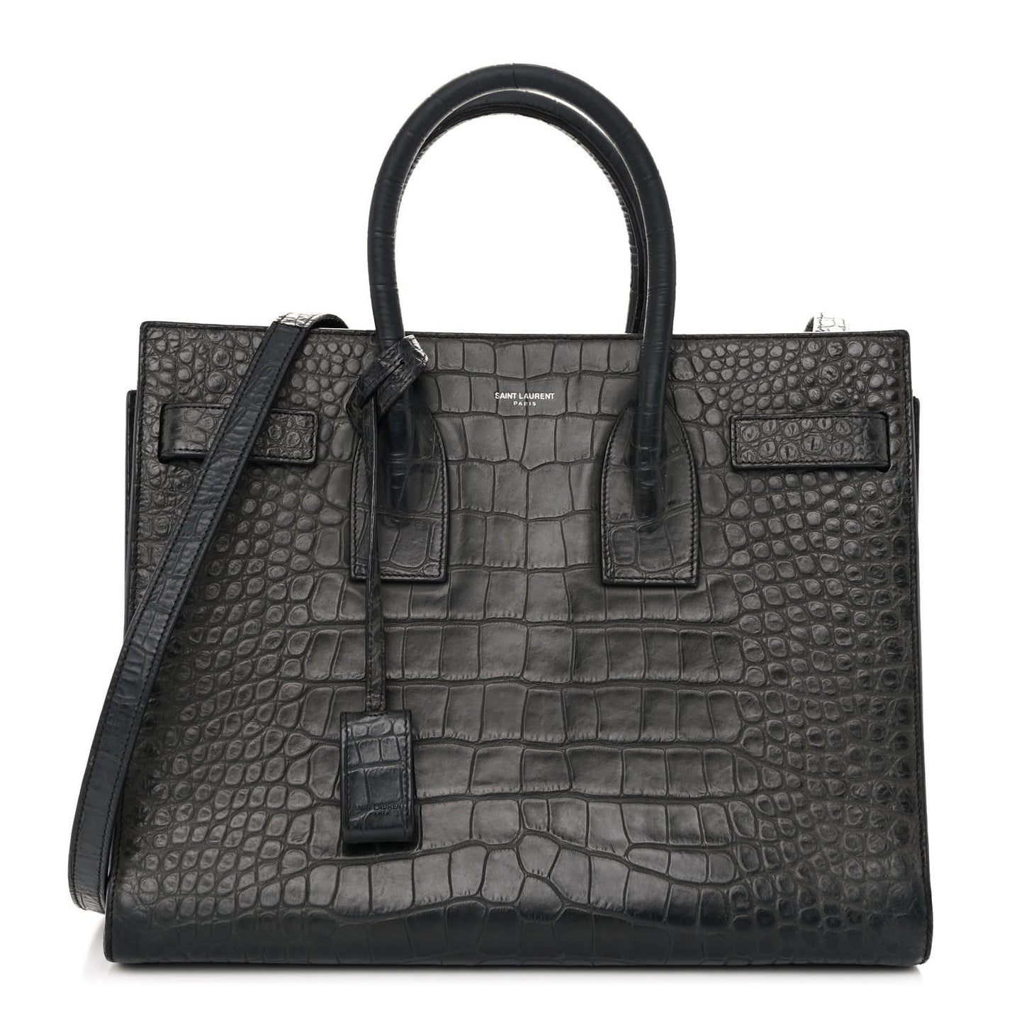 Calfskin Crocodile Embossed Small Sac de Jour Dusty Black
