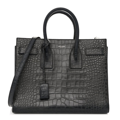 Saint Laurent Calfskin Crocodile Embossed Small Sac de Jour Dusty Black 1 of 9