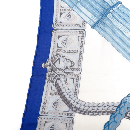 Hermes Cashmere Silk Ceintures et Liens Shawl 140 Bleu Klein Blanc Vert 3 of 7