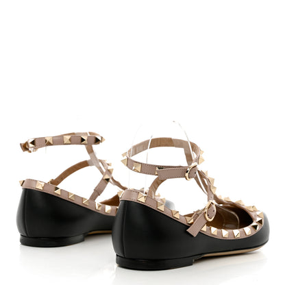 Valentino Garavani Calfskin Nappa Rockstud Cage Ballerina Flats 38 Black Poudre 4 of 11