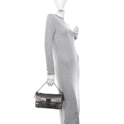 Fendi Fabric Beaded Embroidered Snakeskin Baguette Silver 2 of 11