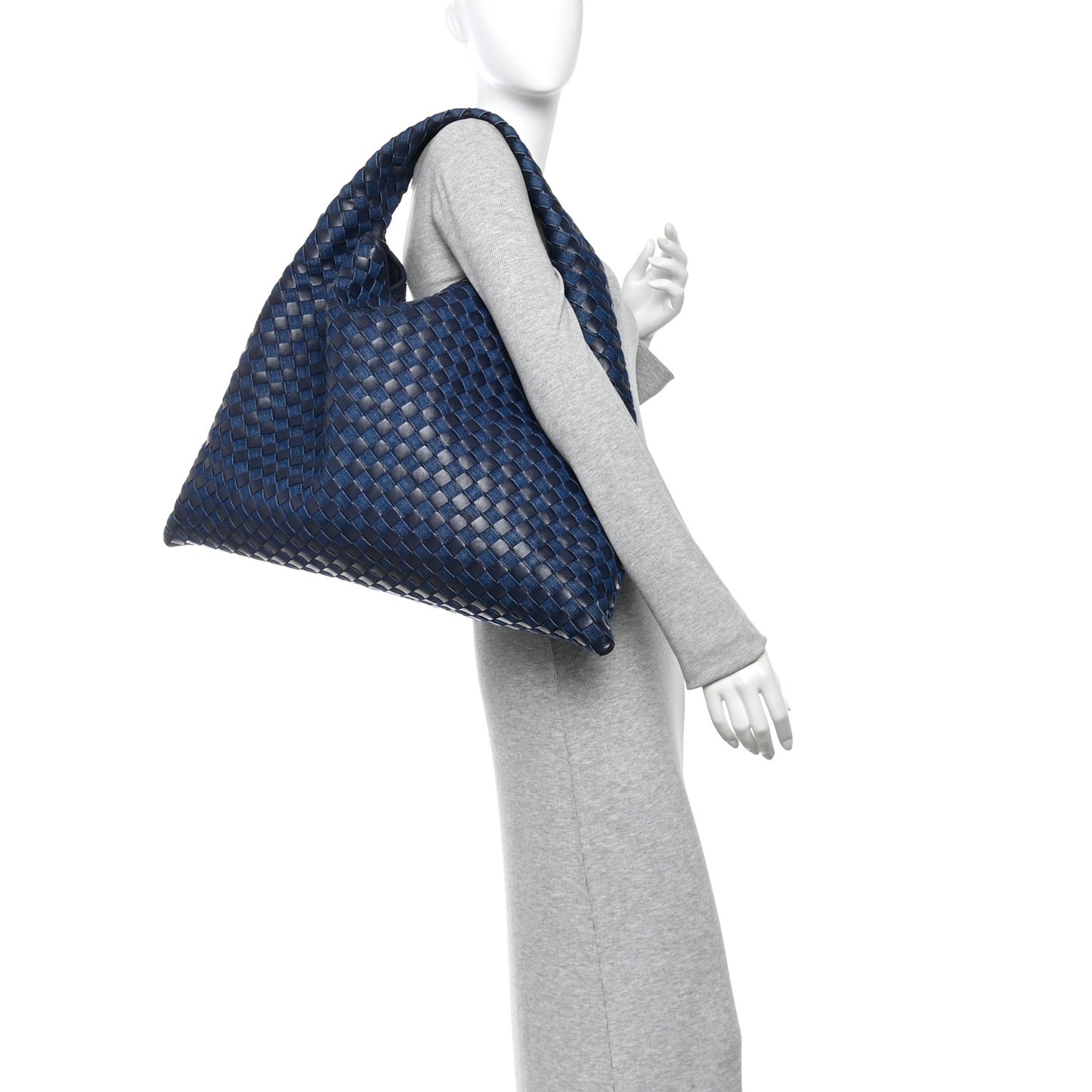 Denim Calfskin Intrecciato Large Hop Abyss Indigo