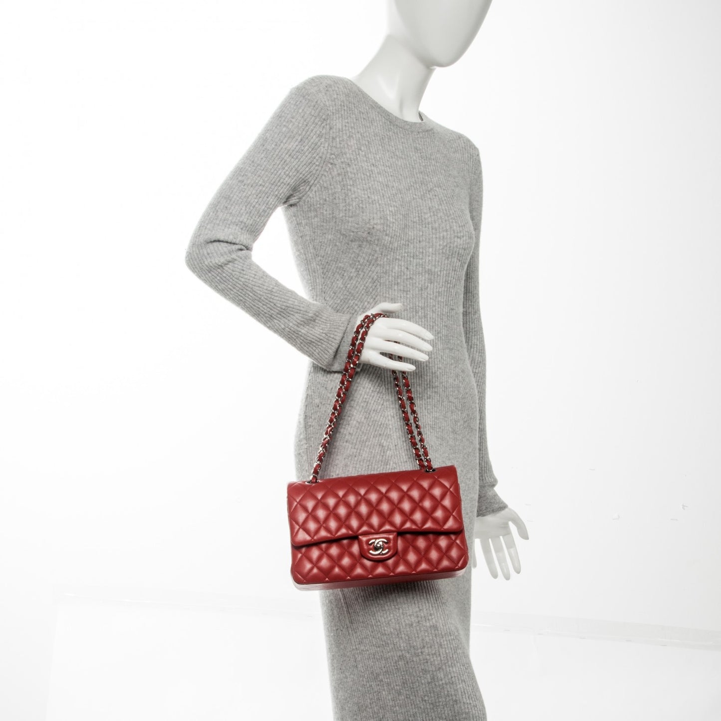 Lambskin Quilted Medium Double Flap Red