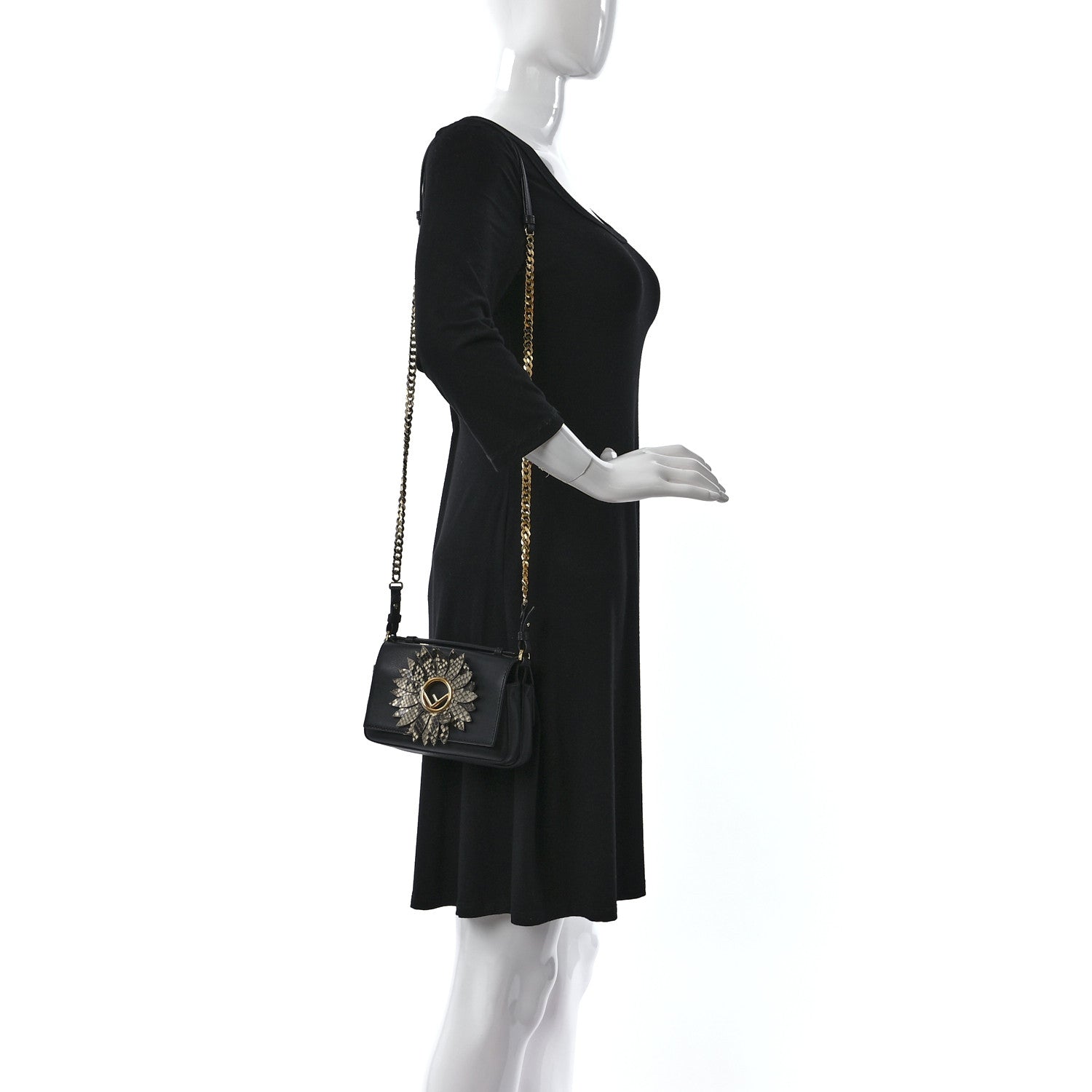 Fendi Calfskin Snakeskin F is Fendi Micro Double Baguette Black Multicolor 2 of 13