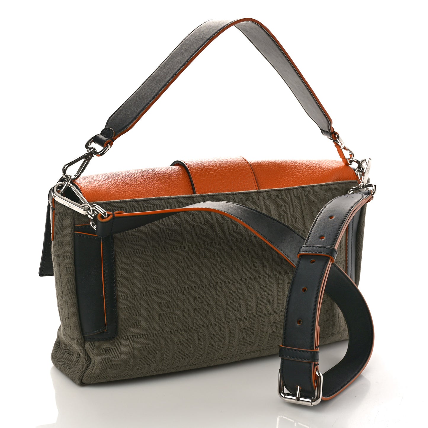 Canvas Cuoio Roma Vitello Grace Light FF Large Baguette Military Brown Arancio Multicolor