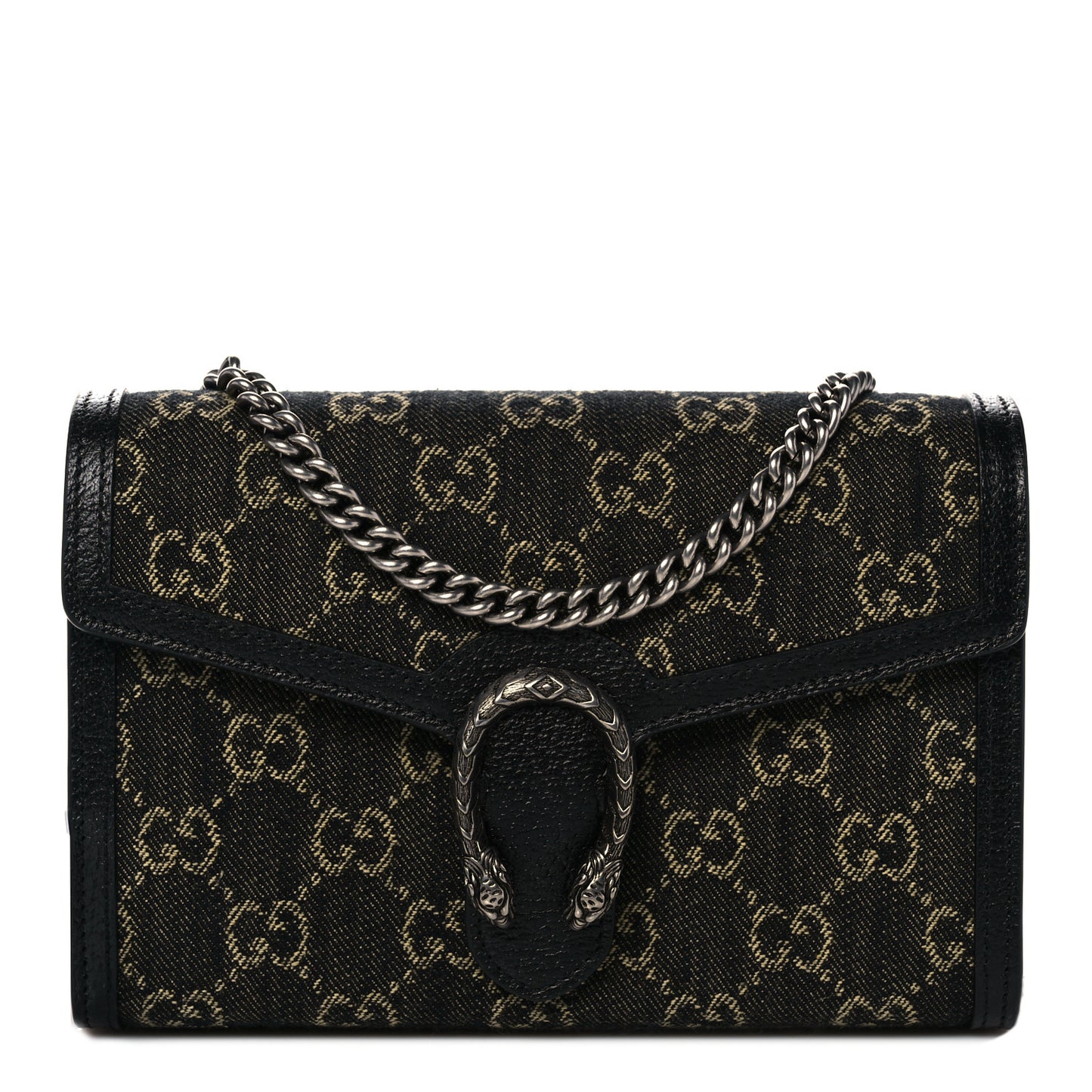 Jacquard Black Denim GG Monogram Mini Dionysus Chain Wallet Black Ivory
